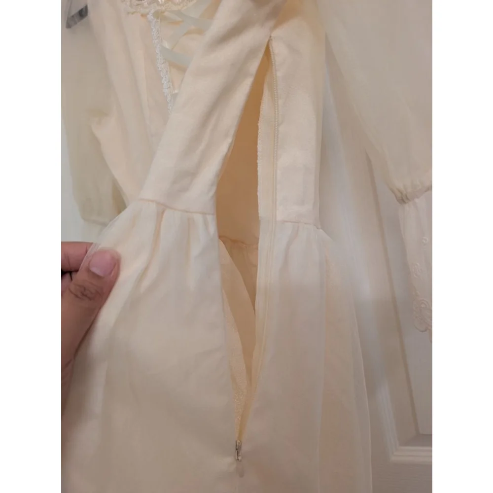 Vintage Style Cream Lace Midi Dress Cottagecore Coquette Milkmaid Corset L - Picture 6 of 10